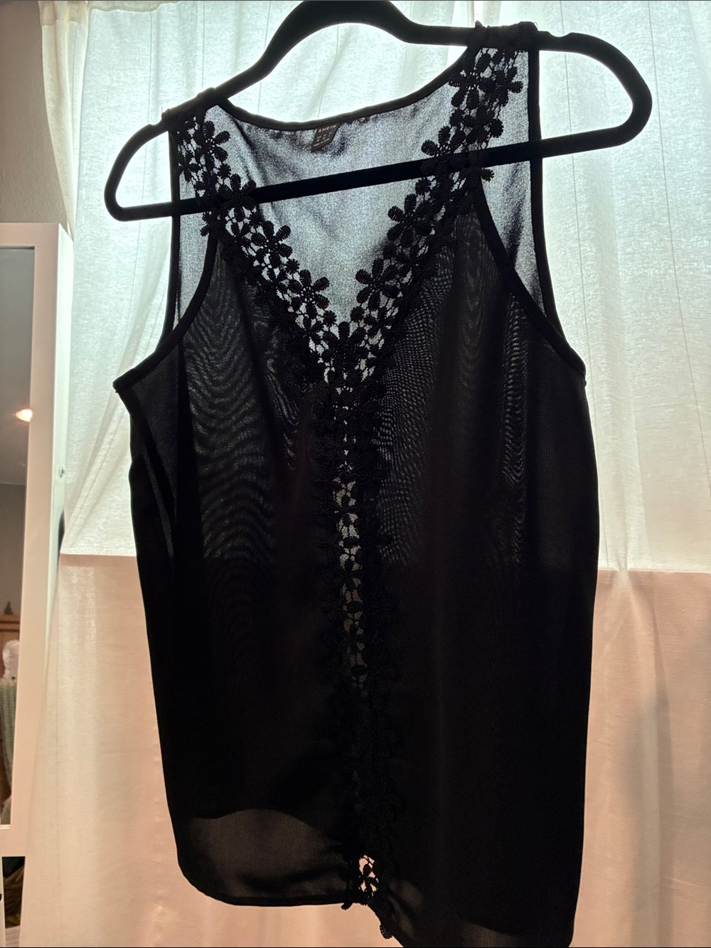 SHEIN Black Floral Lace-Trim Sheer Camisole